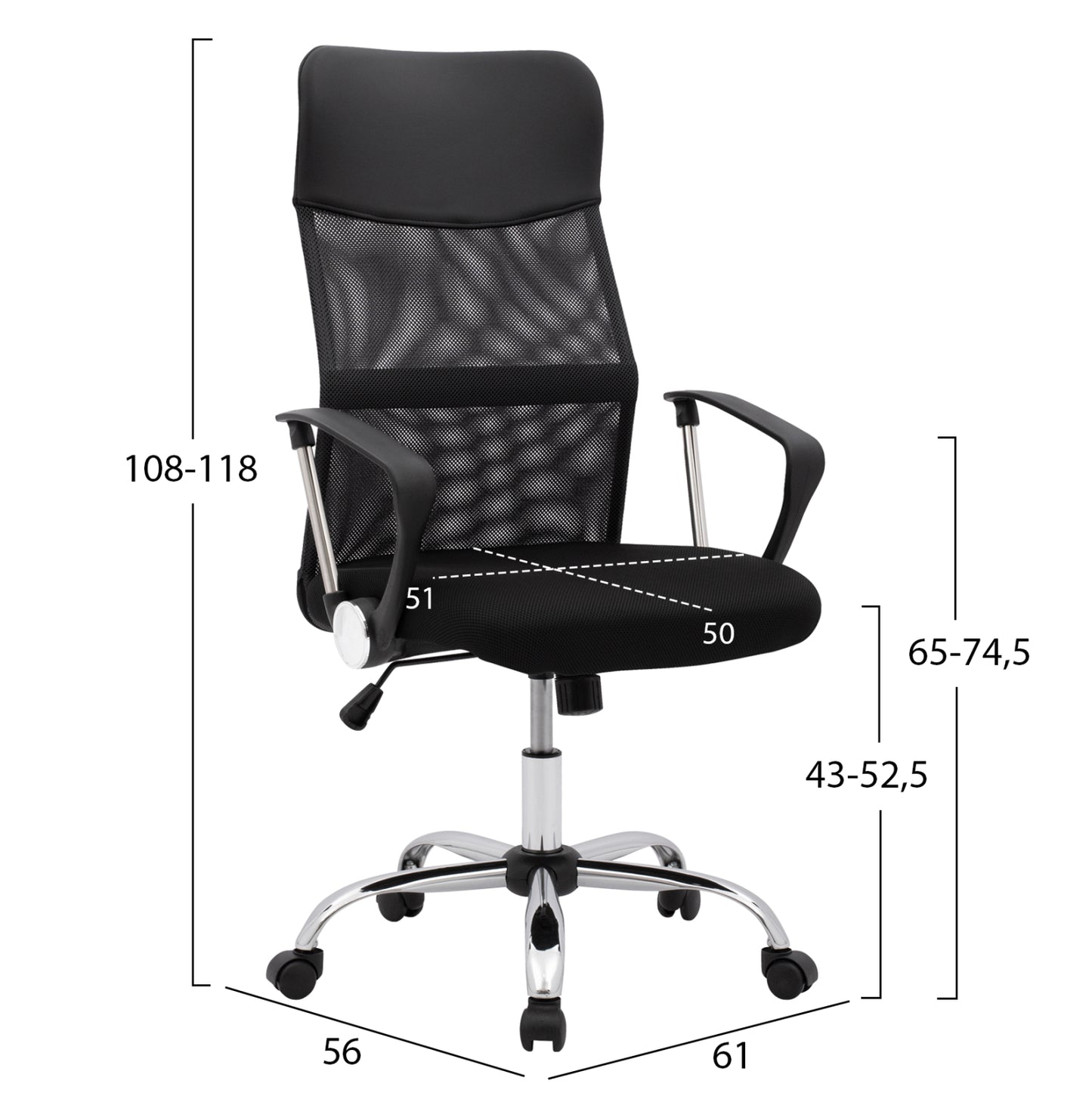 OFFICE CHAIR CABLE BLACK MESH AND CHROME BASE 61x56x118