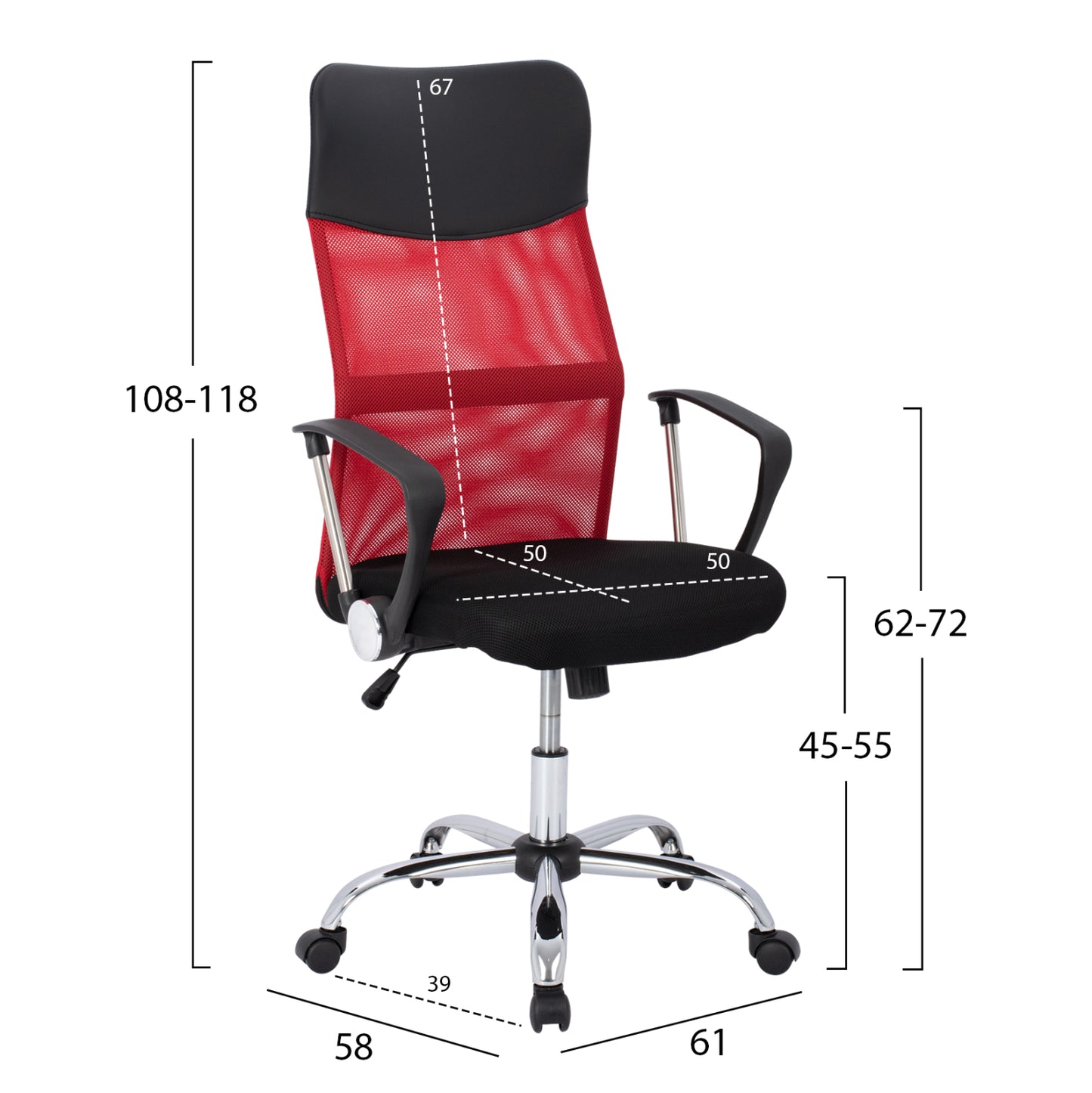 OFFICE CHAIR CABLE BLACK RED MESH CHROME BASE 61x58x118