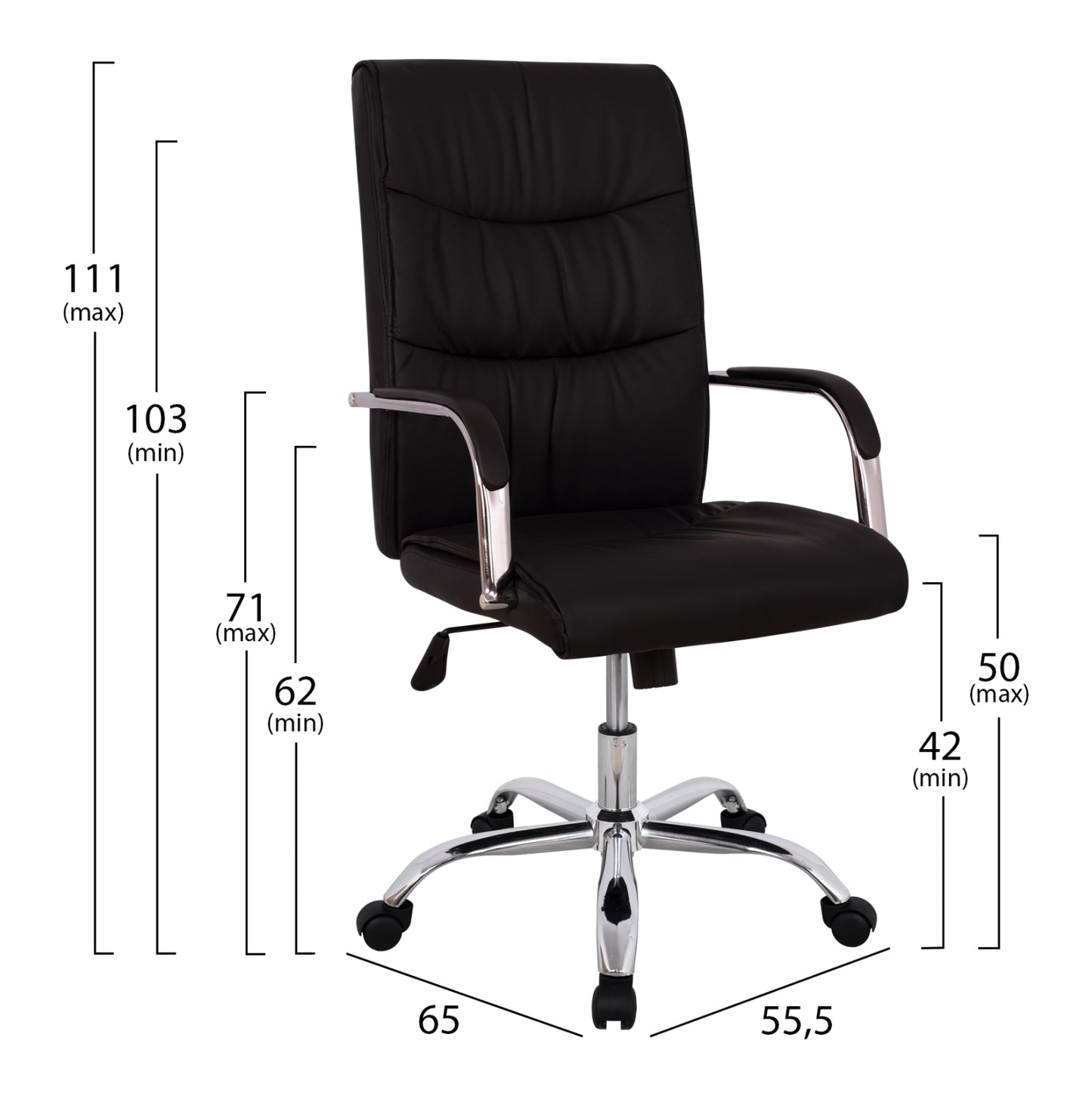 BLACK EXECUTIVE OFFICE CHAIR WITH CHROME BASE JACOB 55.5x65x111