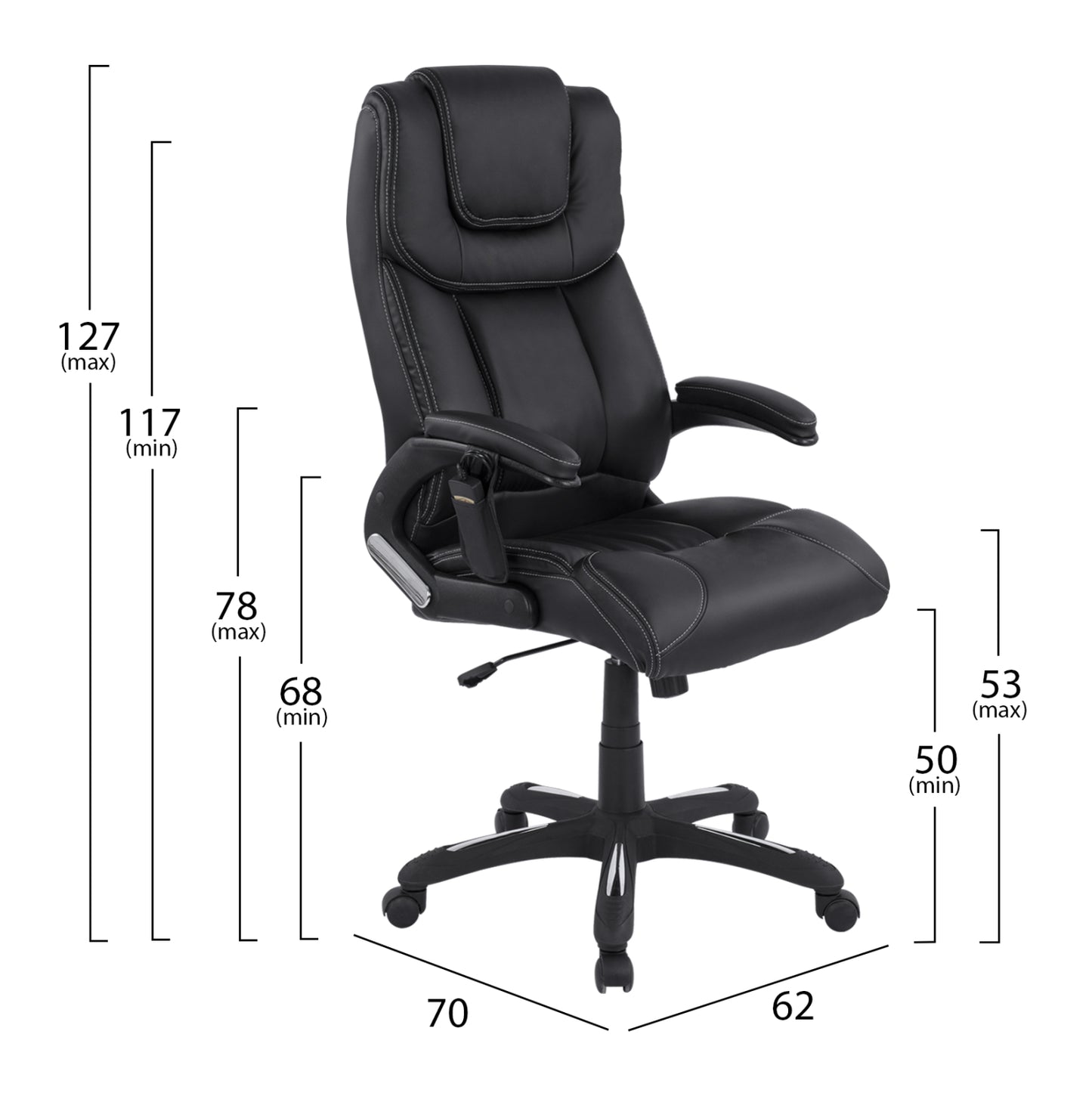 ΚΑΡΕΚΛΑ ΓΡΑΦΕΙΟΥ THORIN ΜΕ MASSAGE ΜΑΥΡΗ 62x70x127