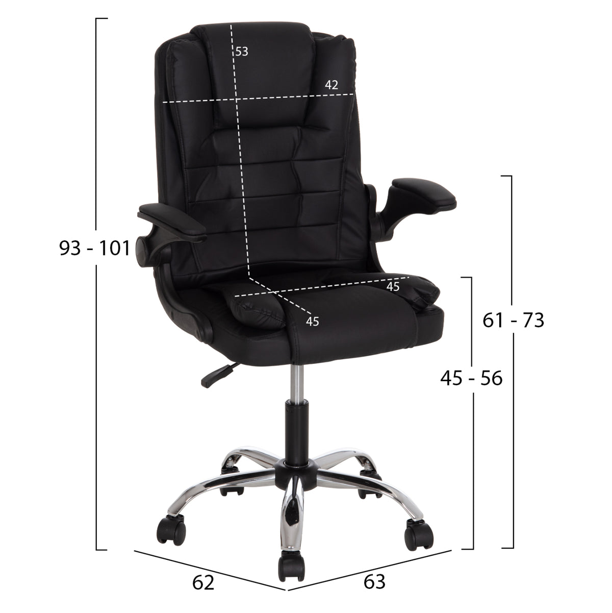 ΚΑΡΕΚΛΑ ΓΡΑΦΕΙΟΥ CANAN ΜΑΥΡΟ PVC ΒΑΣΗ ΧΡΩΜΙΟΥ 63x62x93-101