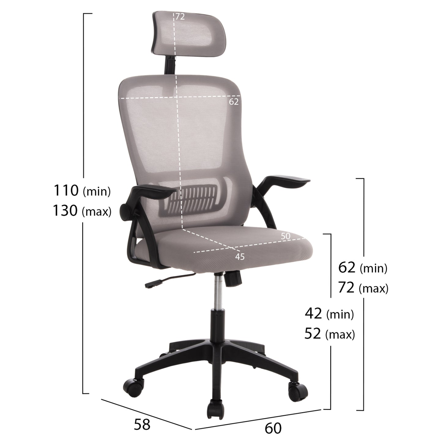 ΚΑΡΕΚΛΑ ΓΡΑΦΕΙΟΥ BLAZER ΓΚΡΙ MESH ΜΑΥΡΟΣ ΣΚΕΛΕΤΟΣ 60x58x110-130