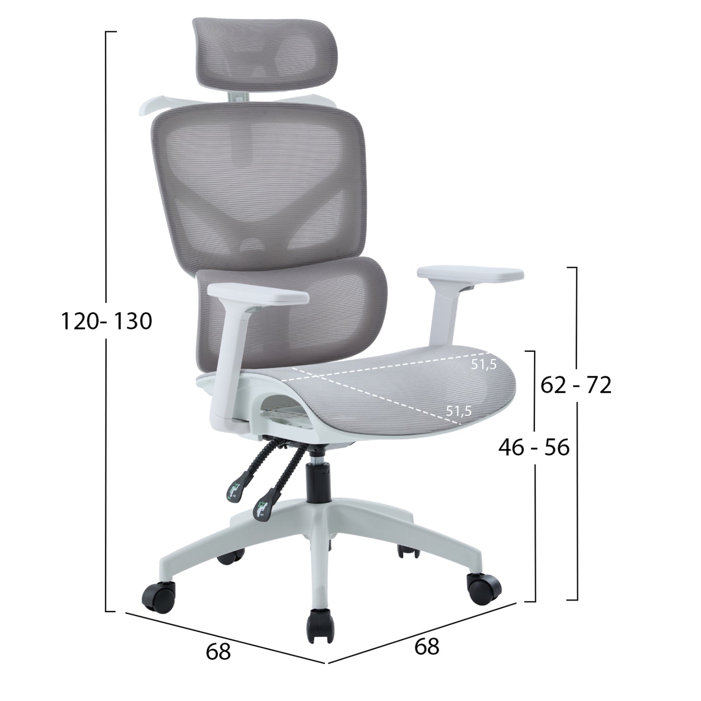 ΚΑΡΕΚΛΑ ΓΡΑΦΕΙΟΥ APEX ΛΕΥΚΟ PP-ΑΝΟΙΧΤΟ ΓΚΡΙ MESH 68x68x120-130
