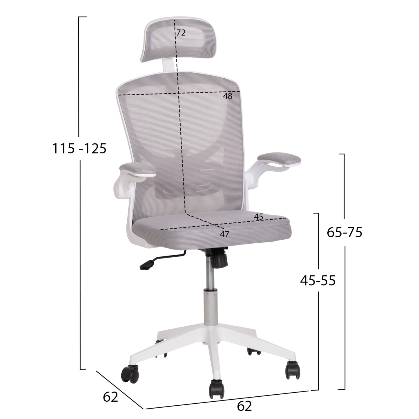 ΚΑΡΕΚΛΑ ΓΡΑΦΕΙΟΥ FLOATER ΛΕΥΚΟ PP-ΑΝΟΙΧΤΟ ΓΚΡΙ MESH 62x62x115-125