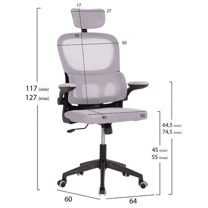 ΚΑΡΕΚΛΑ ΓΡΑΦΕΙΟΥ BASTON ΓΚΡΙ MESH & ΜΑΥΡΟ PP ΣΚΕΛΕΤΟΣ 64x60x127