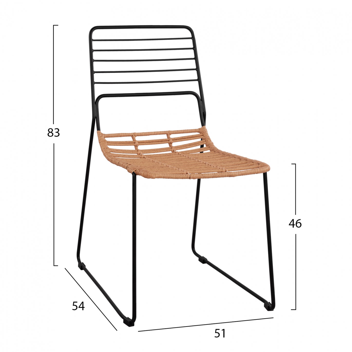 CHAIR METAL ALLEGRA WITH WICKER BEIGE 51x54x83