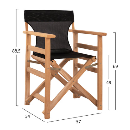 DIRECTOR'S CHAIR LEMNOS IMPREGNATED IN NATURAL COLOR WITH BLACK CUSHION 57x54x88.5