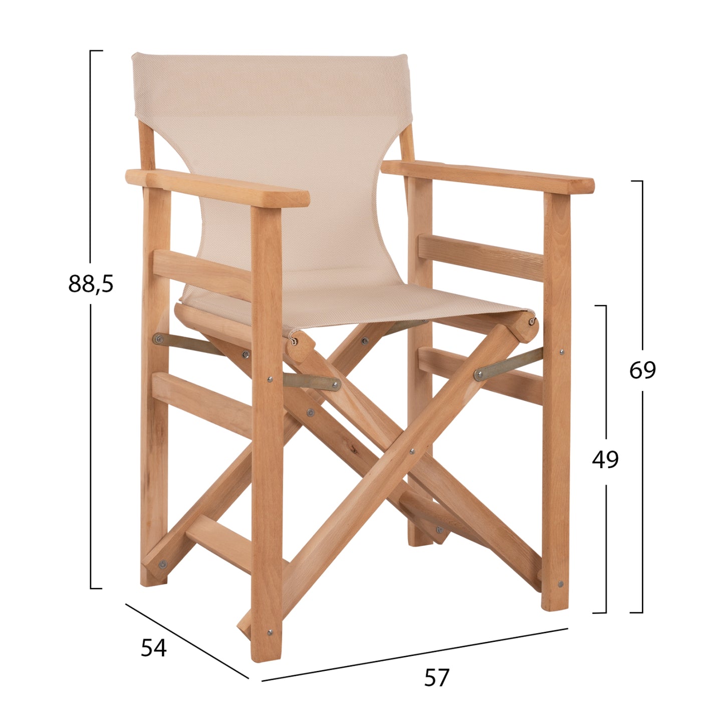 DIRECTOR'S CHAIR LEMNOS IMPREGNATED IN NATURAL COLOR WITH ECRU CUSHION 57x54x88.5
