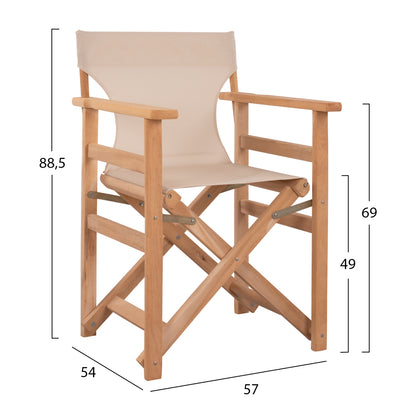 DIRECTOR'S CHAIR LEMNOS IMPREGNATED IN NATURAL COLOR WITH ECRU CUSHION 57x54x88.5