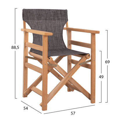 LIMNOS DIRECTOR'S CHAIR, NATURAL, IMPREGNATED, WITH GREY CUSHION 57x54x88.5