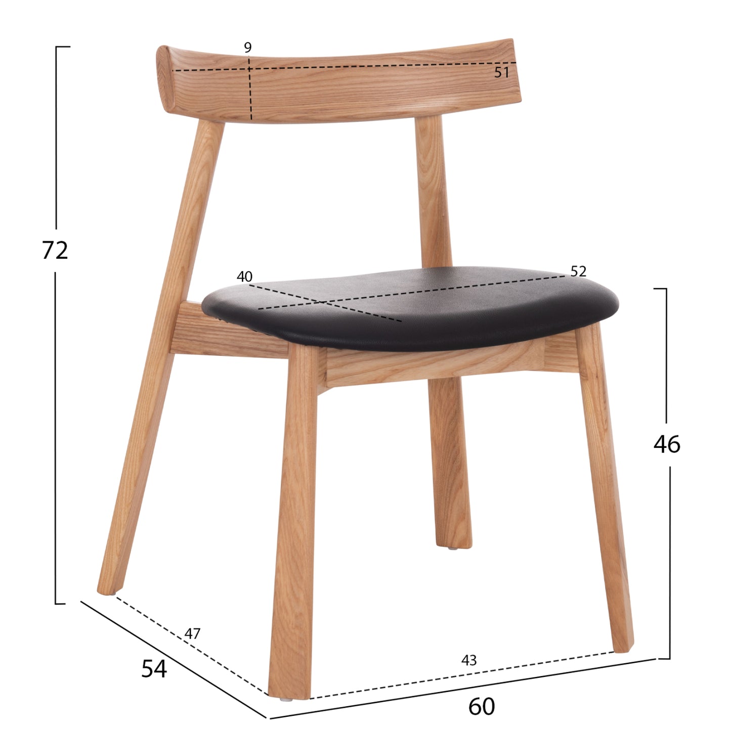 KΑΡΕΚΛΑ ΤΡΑΠΕΖΑΡΙΑΣ SEKAN RUBBERWOOD ΜΑΥΡΟ PU 60x54x72