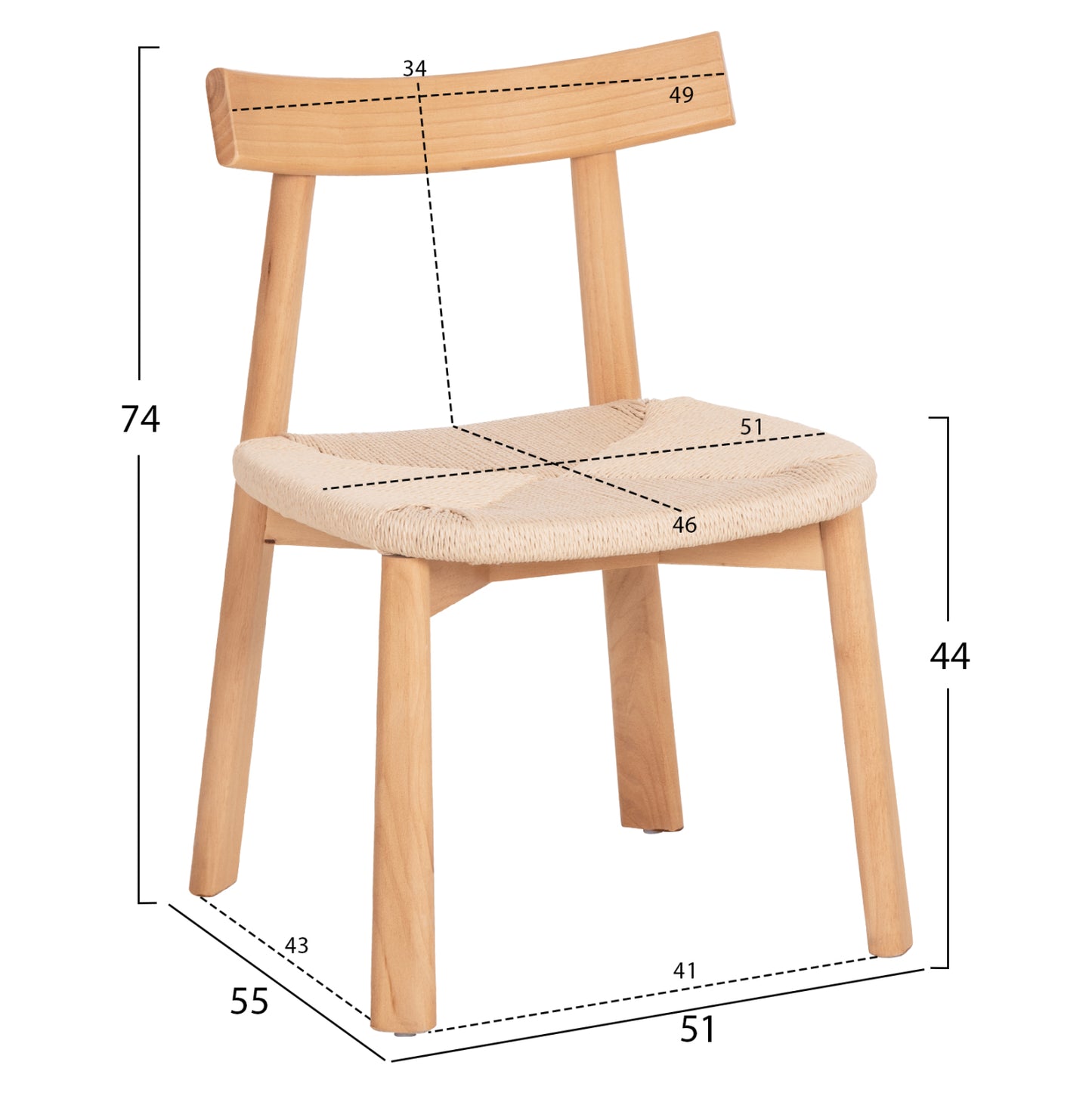 DINING CHAIR OSORIO RUBBERWOOD & ROPE IN NATURAL 51x55x74