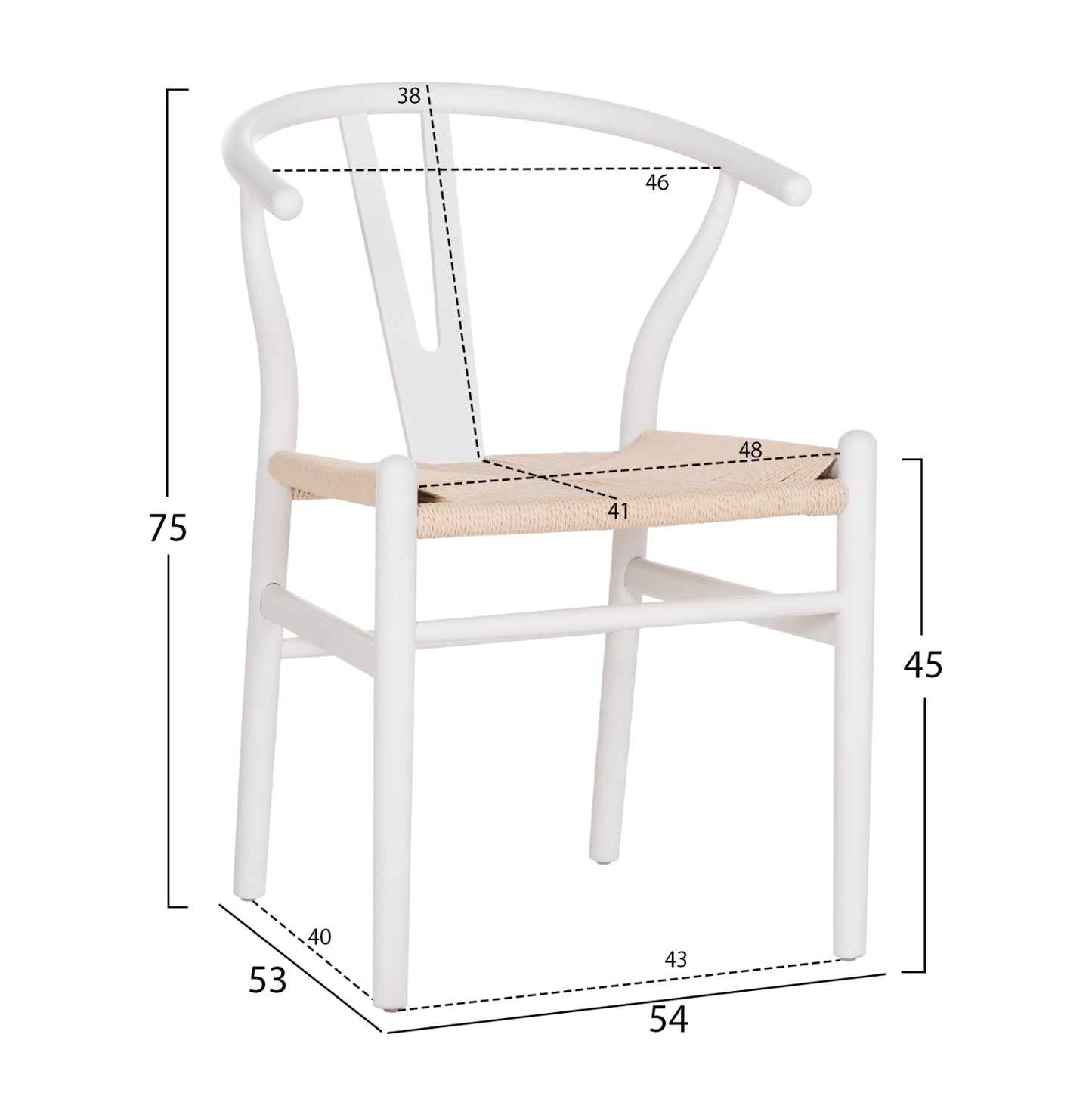 DINING CHAIR BRAVE WHITE BEECH WOOD BEIGE ROPE 54x53x75