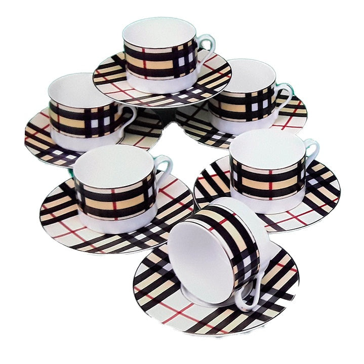 Φλυτζάνια Τσαγιού - Καφέ Πορσελάνης 6 Τεμαχίων Καρό