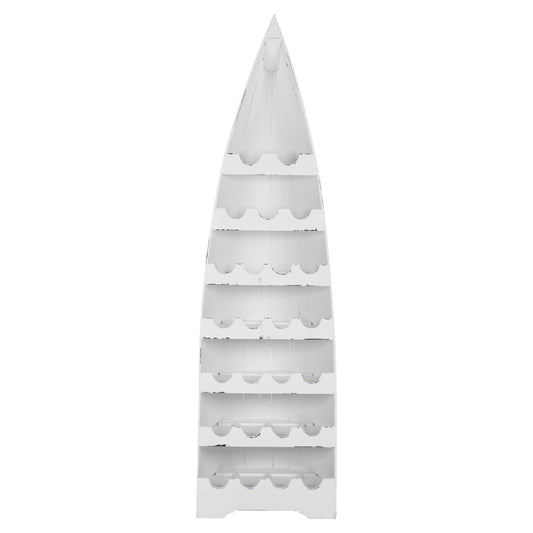 VERTICAL BOAT-SHAPED WINE RACK FOR 25 BOTTLES MADE OF MAHOGANY 55x30x195