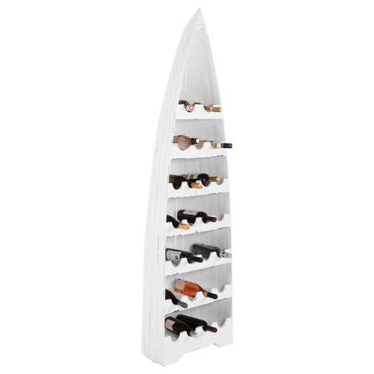 VERTICAL BOAT-SHAPED WINE RACK FOR 25 BOTTLES MADE OF MAHOGANY 55x30x195