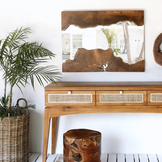 MIRROR FROM SOLID TEAK WOOD NATURAL 100x75cm