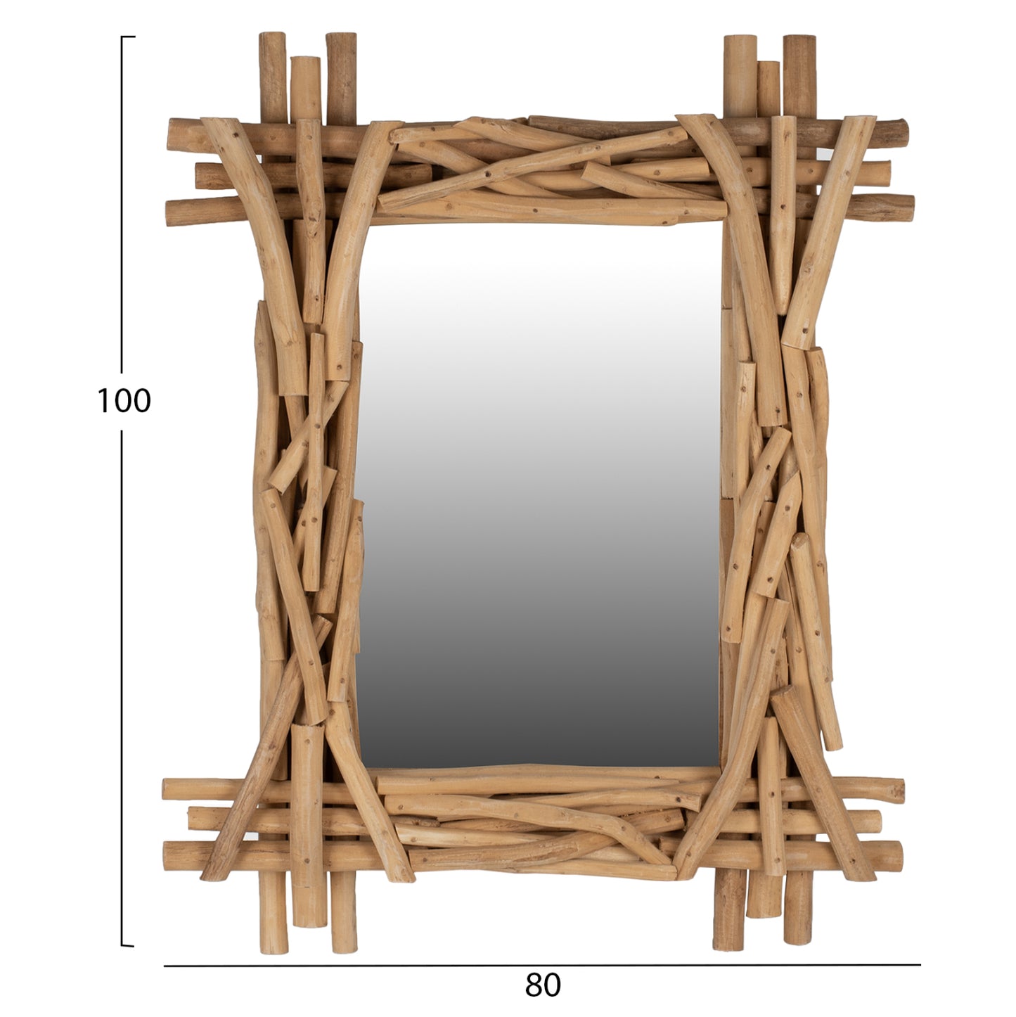 SOLID TEAK WOOD MIRROR NATURAL 100x80cm