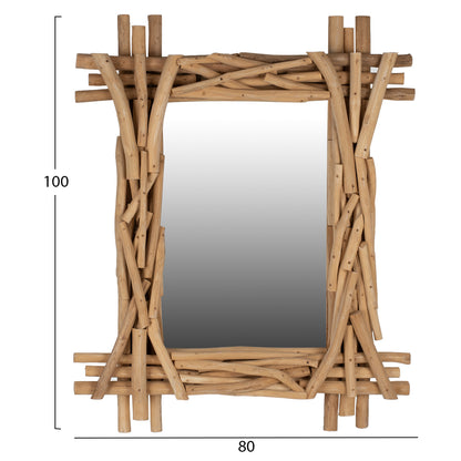 SOLID TEAK WOOD MIRROR NATURAL 100x80cm