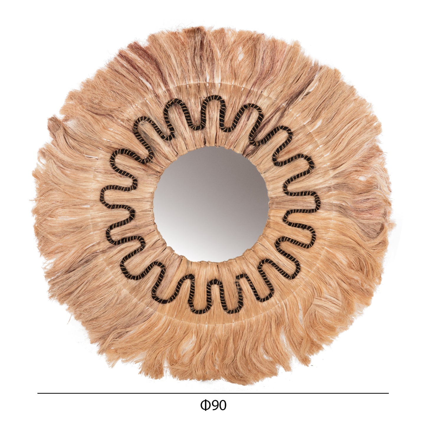 WALL MIRROR ROUND ABACA FIBERS NATURAL BLACK 90x4x90
