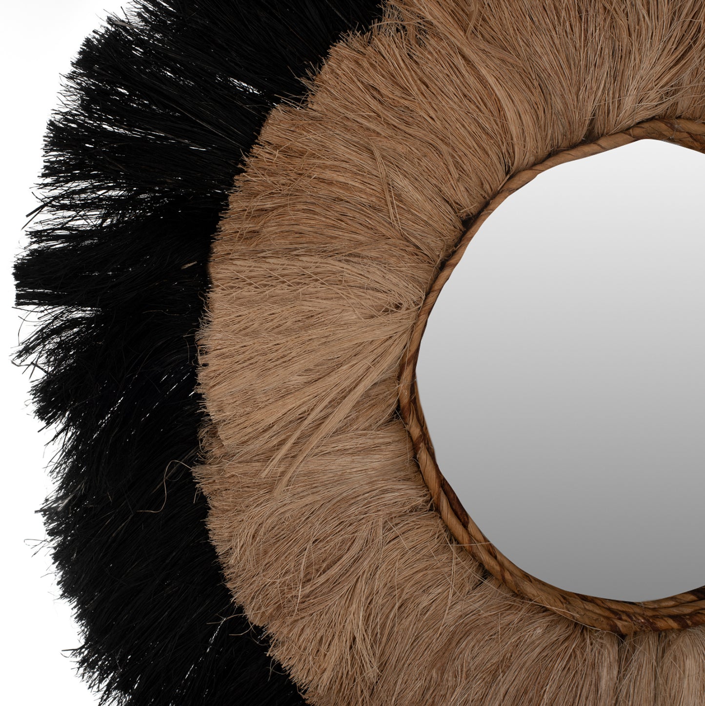 ROUND WALL MIRROR MADE OF MANILA HEMP FIBRES IN NATURAL BLACK COLOUR 70x4x70