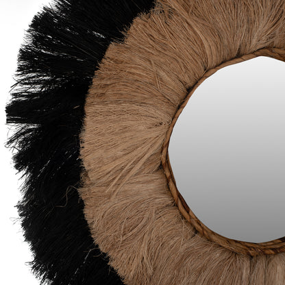 ROUND WALL MIRROR MADE OF MANILA HEMP FIBRES IN NATURAL BLACK COLOUR 70x4x70