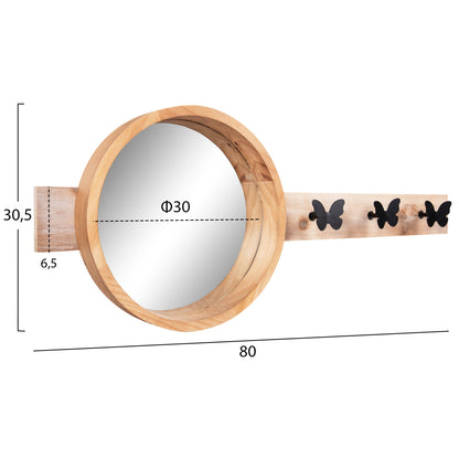 WALL MIRROR ROUND SCUTTLE FIR WOOD & MDF BLACK METAL 80x6,5x30,5