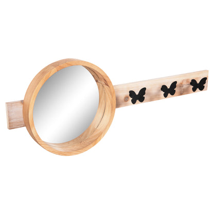 WALL MIRROR ROUND SCUTTLE FIR WOOD & MDF BLACK METAL 80x6,5x30,5