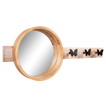 WALL MIRROR ROUND SCUTTLE FIR WOOD & MDF BLACK METAL 80x6,5x30,5