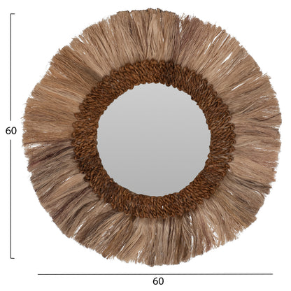 ROUND WALL MIRROR ABACA FIBER FRAME IN NATURAL COLOR 60x4x60