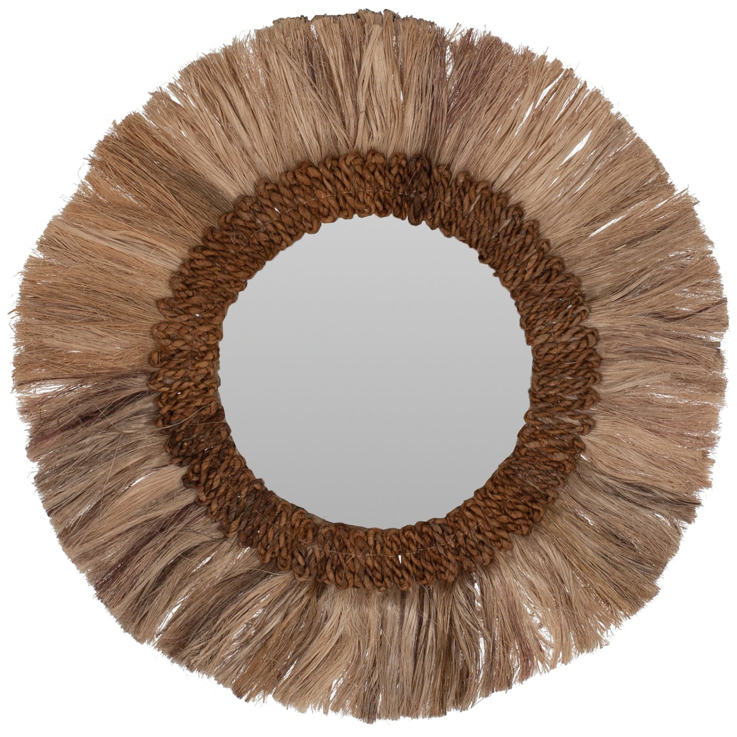 ROUND WALL MIRROR ABACA FIBER FRAME IN NATURAL COLOR 60x4x60