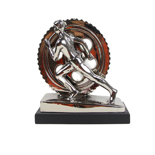 Κεραμική Διακοσμητική Φιγούρα σε Τροχό Ασημί με Μαύρη Βάση 27εκ