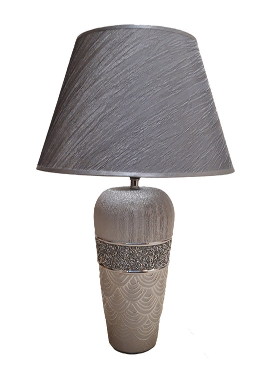 Επιτραπέζια Κεραμική Λάμπα Ζαχαρί/Ασημί 15x15x39