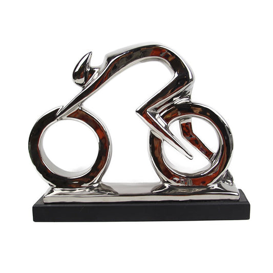 Κεραμική Διακοσμητική Φιγούρα Ποδηλάτης Ασημί 33εκ