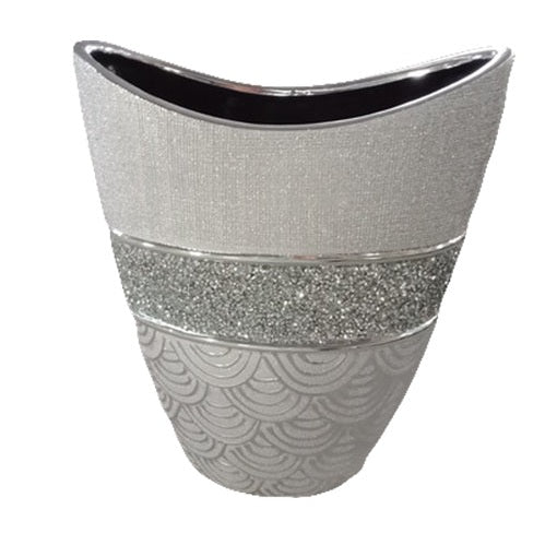 Κεραμικό Διακοσμητικό Βάζο Ζαχαρί/Ασημί Πλακέ 22x12x29