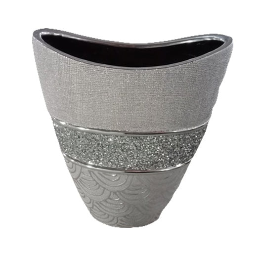Κεραμικό Διακοσμητικό Βάζο Ζαχαρί/Ασημί Πλακέ 19x9x25
