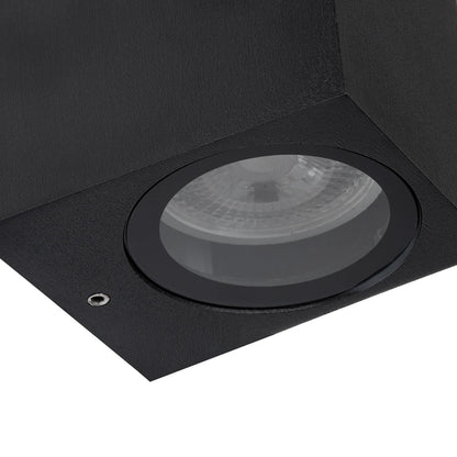 BURANO KLV-101-0021 Φωτιστικό Τοίχου / Απλίκα για 2 Λάμπες MR16 με Ντουί GU10 AC 220-240V Αδιάβροχο IP65 - Μαύρο Ματ - Μ8 x Π8 x Υ15