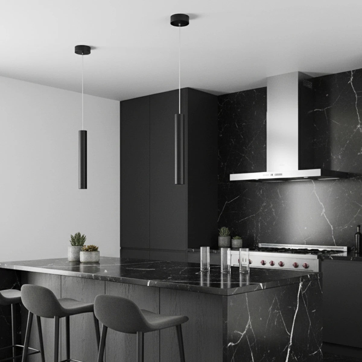 CANAL KLV-101-0070 Κρεμαστό Φωτιστικό Οροφής LED 7W 700lm 36° AC 220-240V IP20 Θερμό Λευκό 2700K - Bridgelux COB Chip & TÜV SÜD Driver - Μαύρο Ματ - Μ4 x Π4 x Υ30