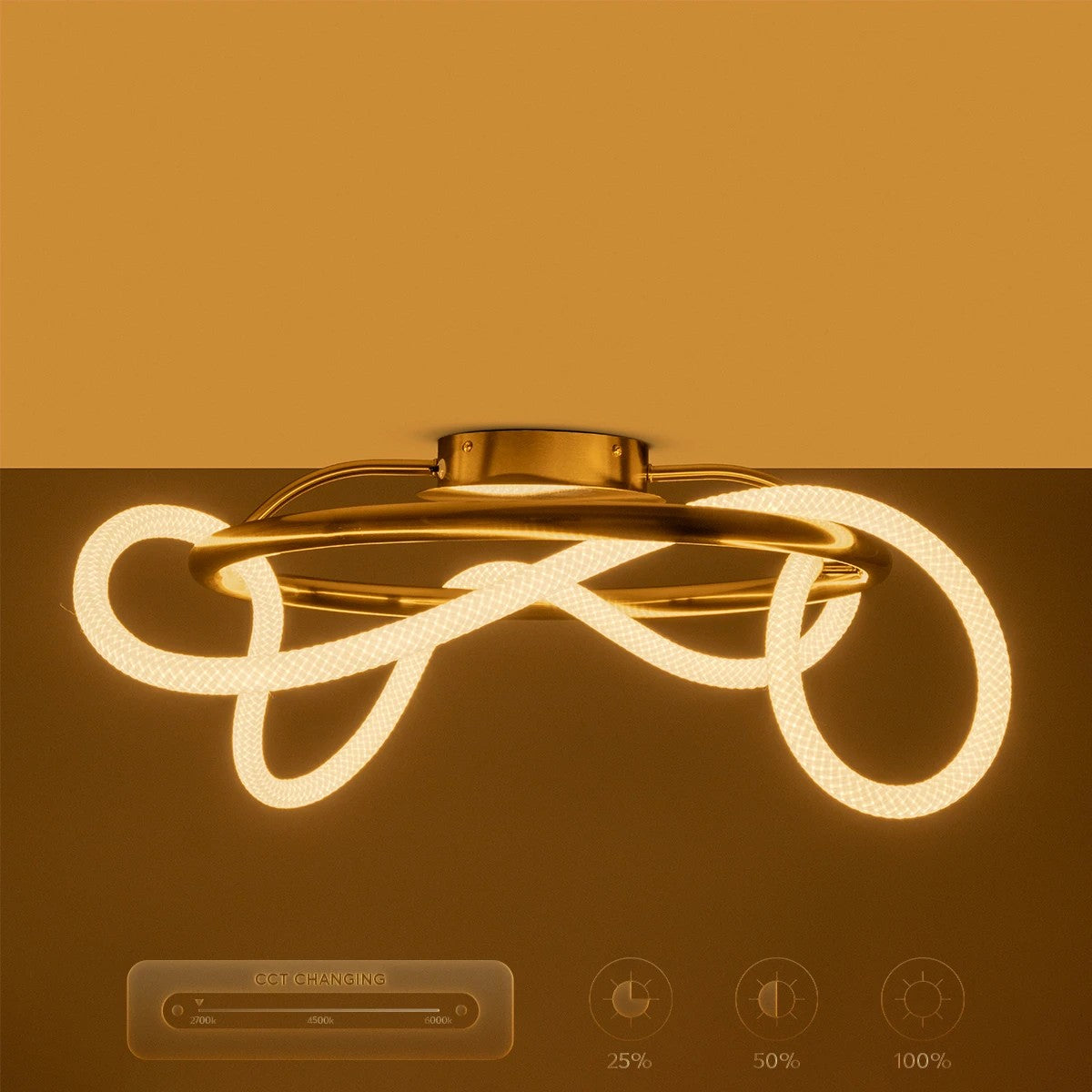 GLOW KLV-101-0149 Φωτιστικό Οροφής LED 34W 3400lm 360° AC 220-240V IP20 Ρυθμιζόμενο Λευκό CCT με Χειριστήριο από 2700K έως 6000K Dimmable - Lumileds SMD Chip - Χρυσό Πλατίνα - Μ60 x Π60 x Υ30