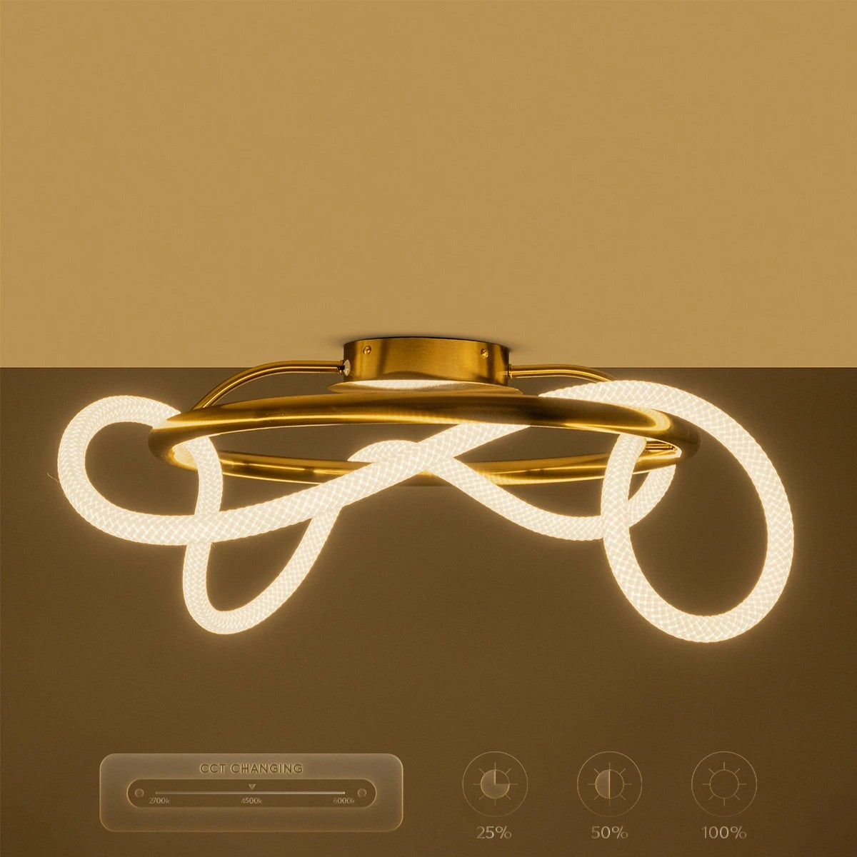 GLOW KLV-101-0149 Φωτιστικό Οροφής LED 34W 3400lm 360° AC 220-240V IP20 Ρυθμιζόμενο Λευκό CCT με Χειριστήριο από 2700K έως 6000K Dimmable - Lumileds SMD Chip - Χρυσό Πλατίνα - Μ60 x Π60 x Υ30