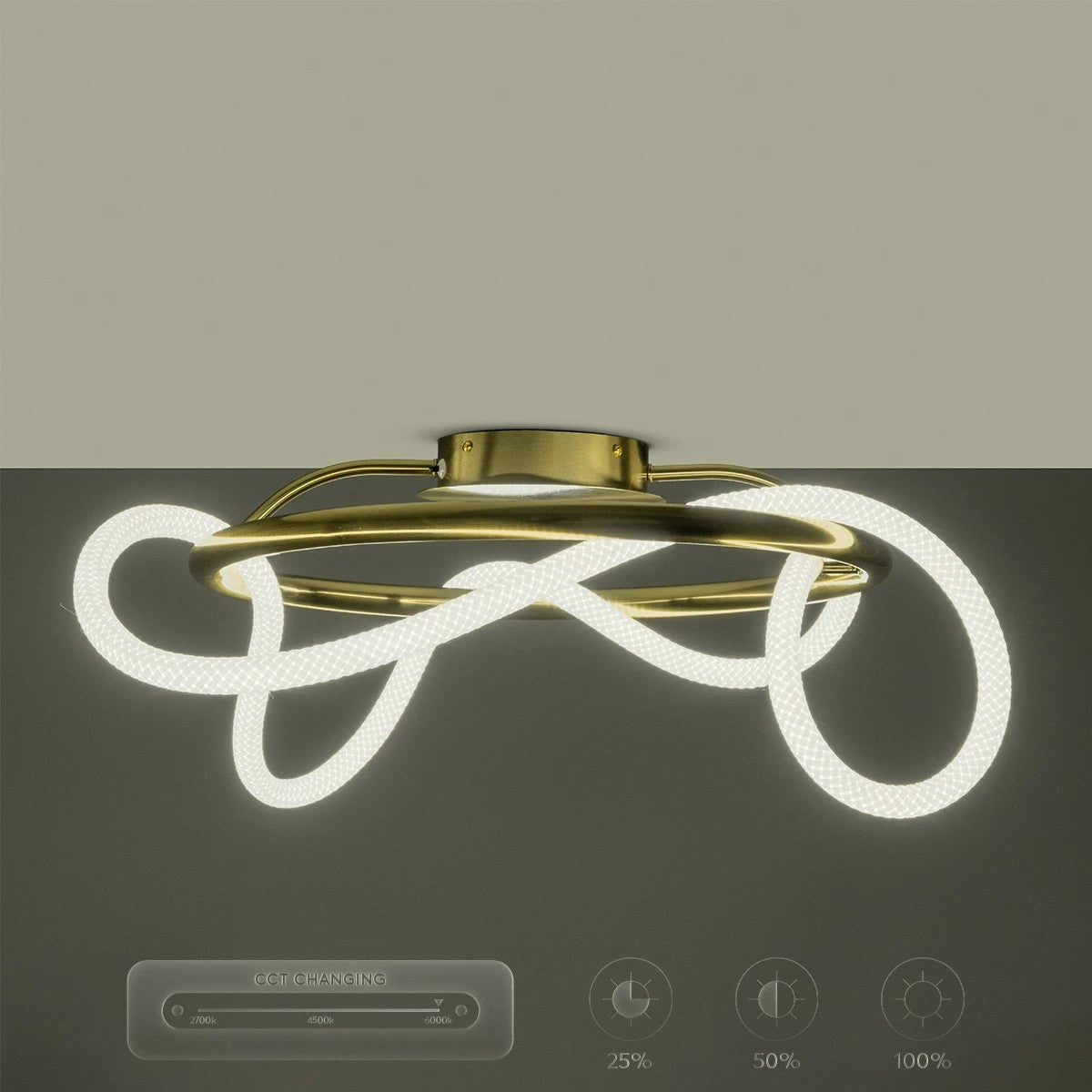 GLOW KLV-101-0149 Φωτιστικό Οροφής LED 34W 3400lm 360° AC 220-240V IP20 Ρυθμιζόμενο Λευκό CCT με Χειριστήριο από 2700K έως 6000K Dimmable - Lumileds SMD Chip - Χρυσό Πλατίνα - Μ60 x Π60 x Υ30