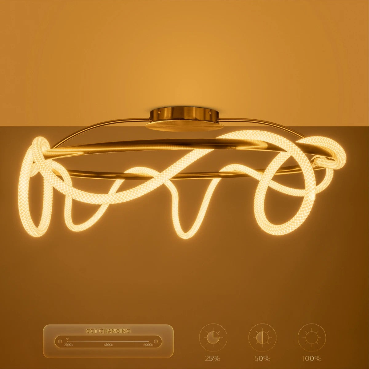 GLOW KLV-101-0150 Φωτιστικό Οροφής LED 65W 6500lm 360° AC 220-240V IP20 Ρυθμιζόμενο Λευκό CCT με Χειριστήριο από 2700K έως 6000K Dimmable - Lumileds SMD Chip - Χρυσό Πλατίνα - Μ100 x Π100 x Υ30