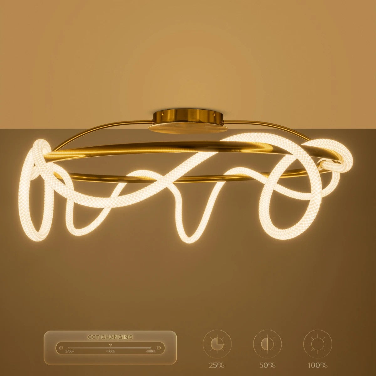 GLOW KLV-101-0150 Φωτιστικό Οροφής LED 65W 6500lm 360° AC 220-240V IP20 Ρυθμιζόμενο Λευκό CCT με Χειριστήριο από 2700K έως 6000K Dimmable - Lumileds SMD Chip - Χρυσό Πλατίνα - Μ100 x Π100 x Υ30