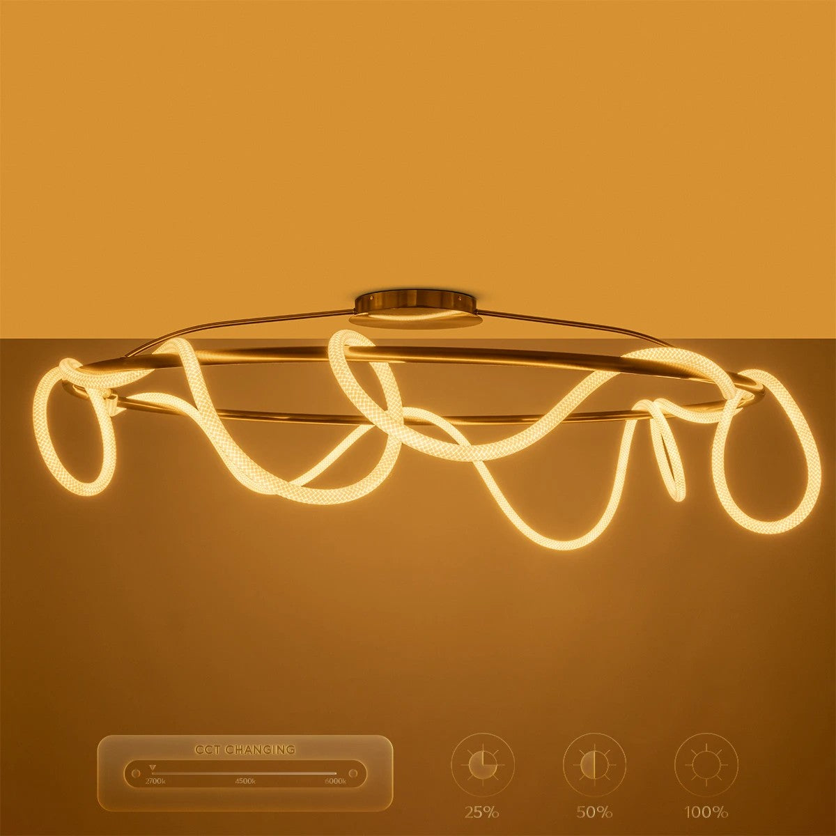 GLOW KLV-101-0151 Φωτιστικό Οροφής LED 89W 8900lm 360° AC 220-240V IP20 Ρυθμιζόμενο Λευκό CCT με Χειριστήριο από 2700K έως 6000K Dimmable - Lumileds SMD Chip - Χρυσό Πλατίνα - Μ150 x Π150 x Υ30