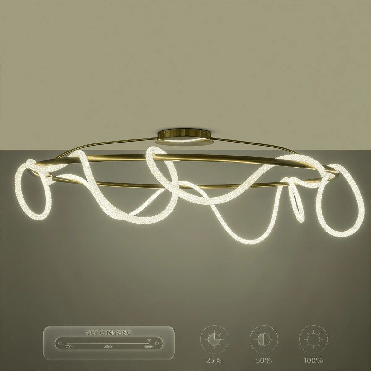 GLOW KLV-101-0151 Φωτιστικό Οροφής LED 89W 8900lm 360° AC 220-240V IP20 Ρυθμιζόμενο Λευκό CCT με Χειριστήριο από 2700K έως 6000K Dimmable - Lumileds SMD Chip - Χρυσό Πλατίνα - Μ150 x Π150 x Υ30