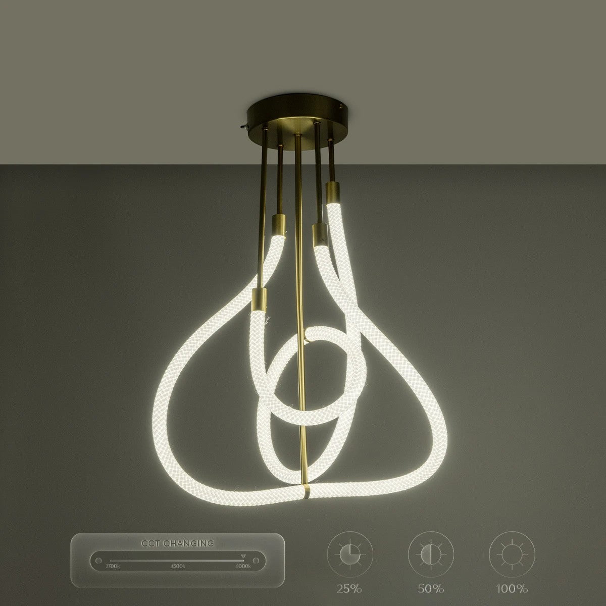 GLOW KLV-101-0152 Φωτιστικό Οροφής LED 40W 4000lm 360° AC 220-240V IP20 Ρυθμιζόμενο Λευκό CCT με Χειριστήριο από 2700K έως 6000K Dimmable - Lumileds SMD Chip - Χρυσό Πλατίνα - Μ50 x Π50 x Υ70