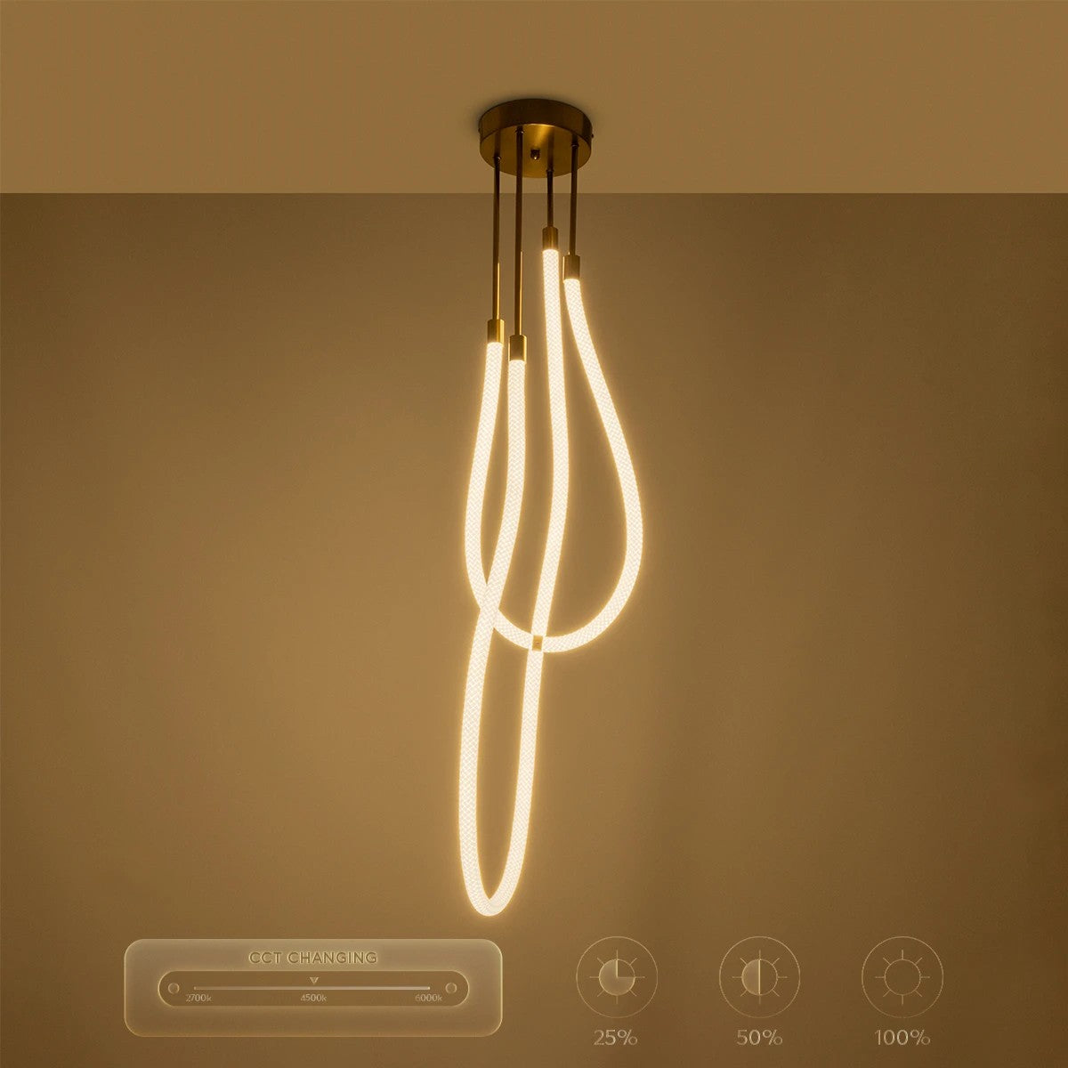 GLOW KLV-101-0153 Φωτιστικό Οροφής LED 42W 4200lm 360° AC 220-240V IP20 Ρυθμιζόμενο Λευκό CCT με Χειριστήριο από 2700K έως 6000K Dimmable - Lumileds SMD Chip - Χρυσό Πλατίνα - Μ50 x Π50 x Υ70