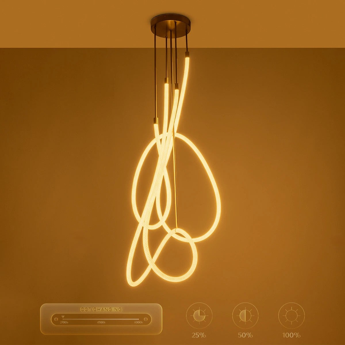 GLOW KLV-101-0154 Φωτιστικό Οροφής LED 85W 8500lm 360° AC 220-240V IP20 Ρυθμιζόμενο Λευκό CCT με Χειριστήριο από 2700K έως 6000K Dimmable - Lumileds SMD Chip - Χρυσό Πλατίνα - Μ100 x Π100 x Υ140