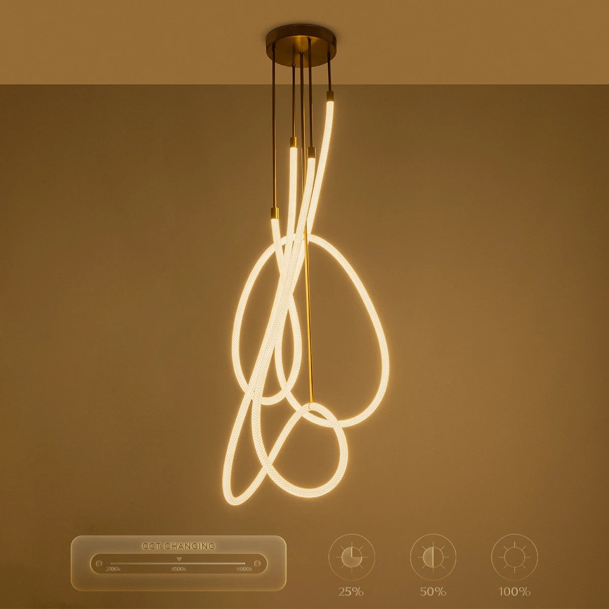 GLOW KLV-101-0154 Φωτιστικό Οροφής LED 85W 8500lm 360° AC 220-240V IP20 Ρυθμιζόμενο Λευκό CCT με Χειριστήριο από 2700K έως 6000K Dimmable - Lumileds SMD Chip - Χρυσό Πλατίνα - Μ100 x Π100 x Υ140