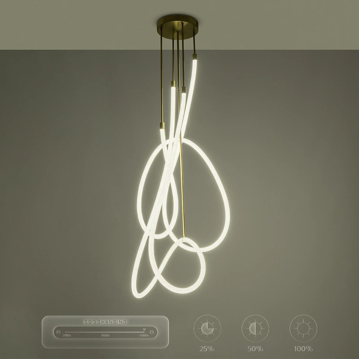 GLOW KLV-101-0154 Φωτιστικό Οροφής LED 85W 8500lm 360° AC 220-240V IP20 Ρυθμιζόμενο Λευκό CCT με Χειριστήριο από 2700K έως 6000K Dimmable - Lumileds SMD Chip - Χρυσό Πλατίνα - Μ100 x Π100 x Υ140